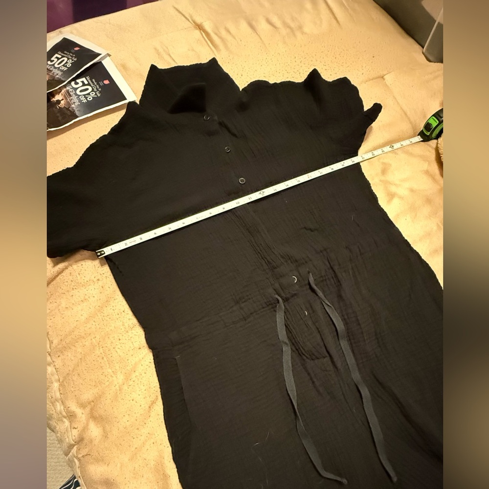 Eileen Fisher Black Gauze Short Sleeve Jumpsuit // Petite Large - Picture 4 of 9